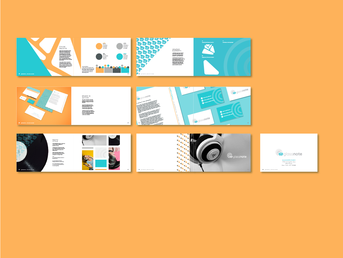 Glassnote rebrand: style guide spreads