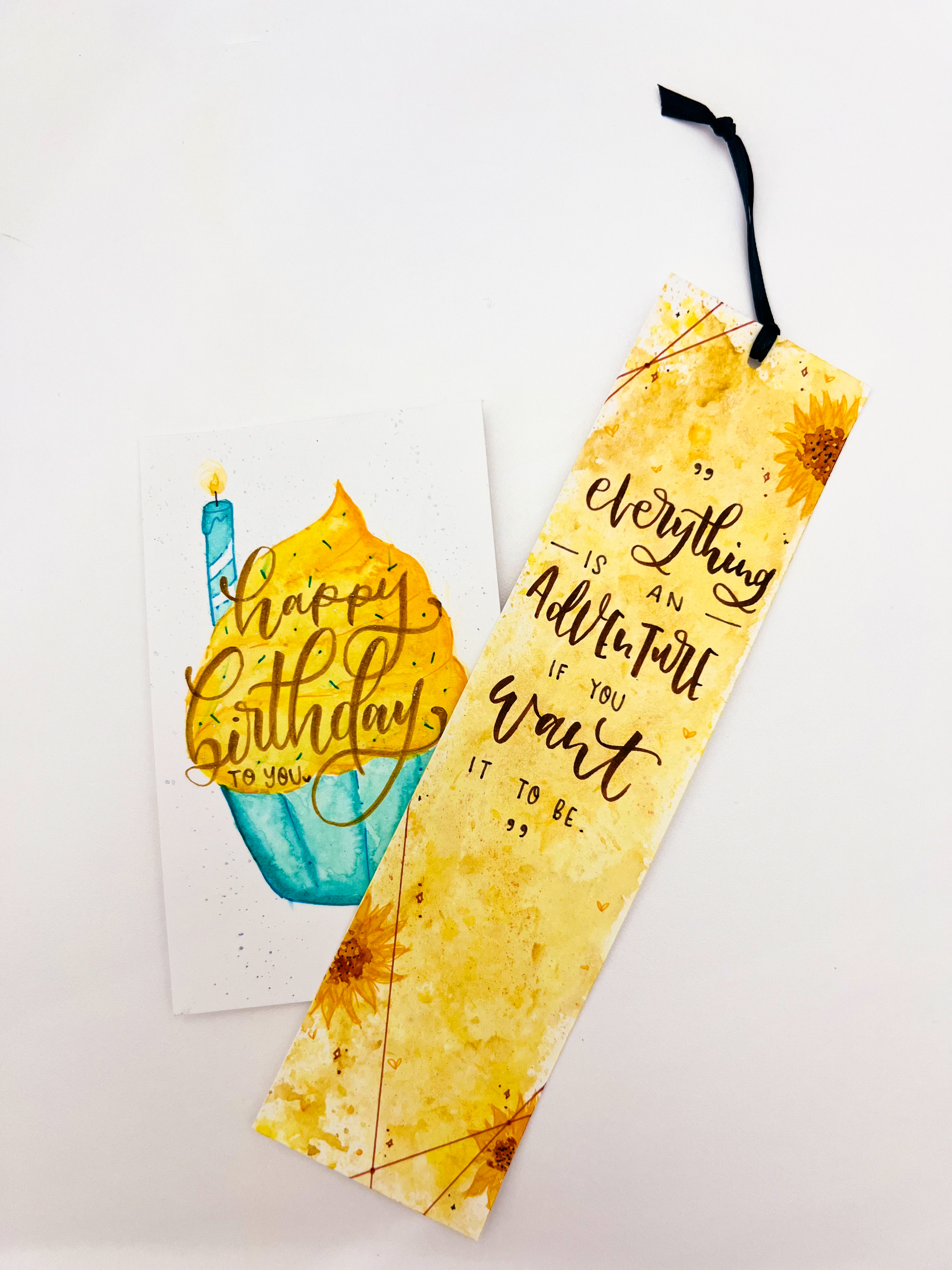 Handlettered & illustrated bookmark & bday card