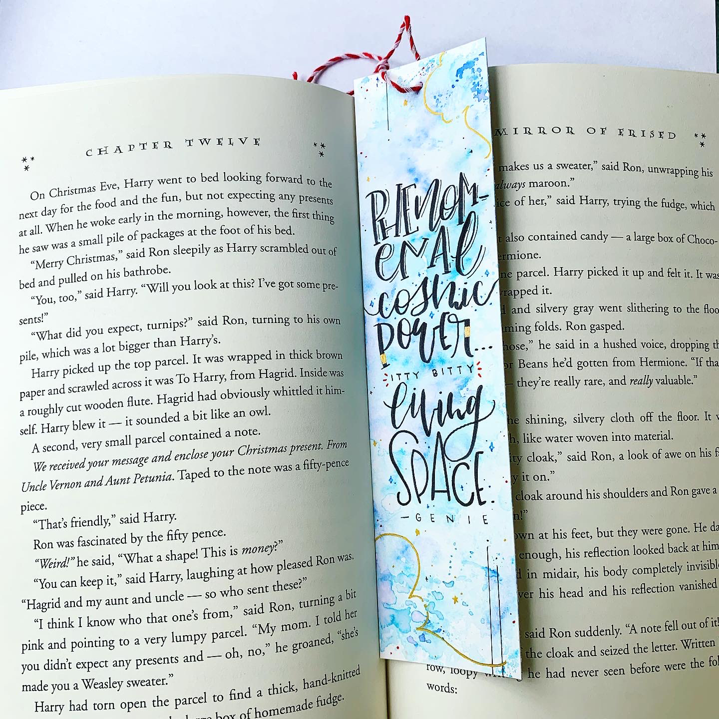 Handlettered & illustrated bookmark genie quote
