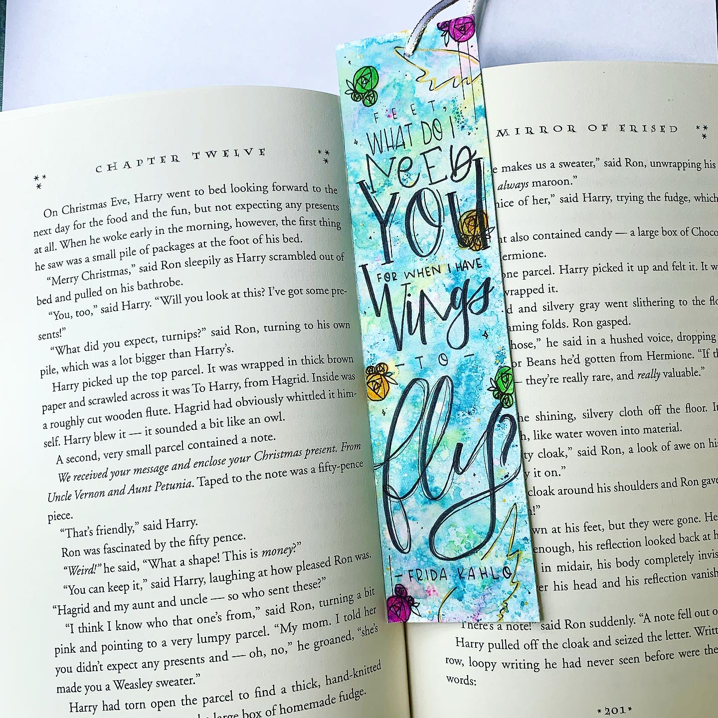 Handlettered & illustrated bookmark Frida Kahlo quote